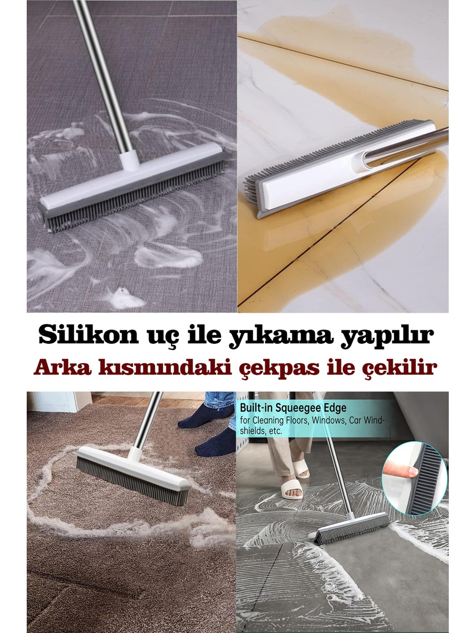 Çekpaslı Silikon Yer Temizleme Fırçası ve Kauçuk Süpürge 3