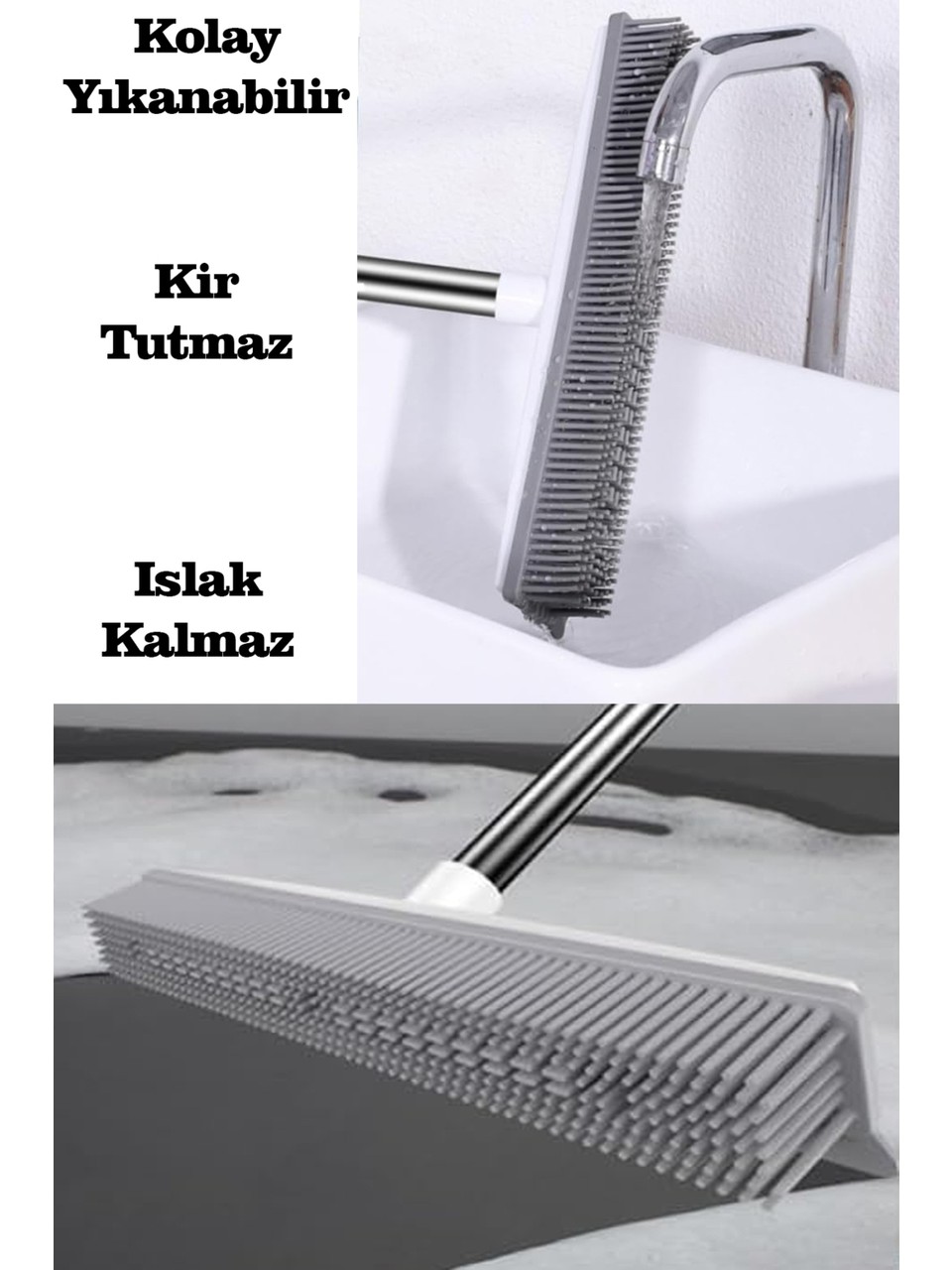 Çekpaslı Silikon Yer Temizleme Fırçası ve Kauçuk Süpürge 4
