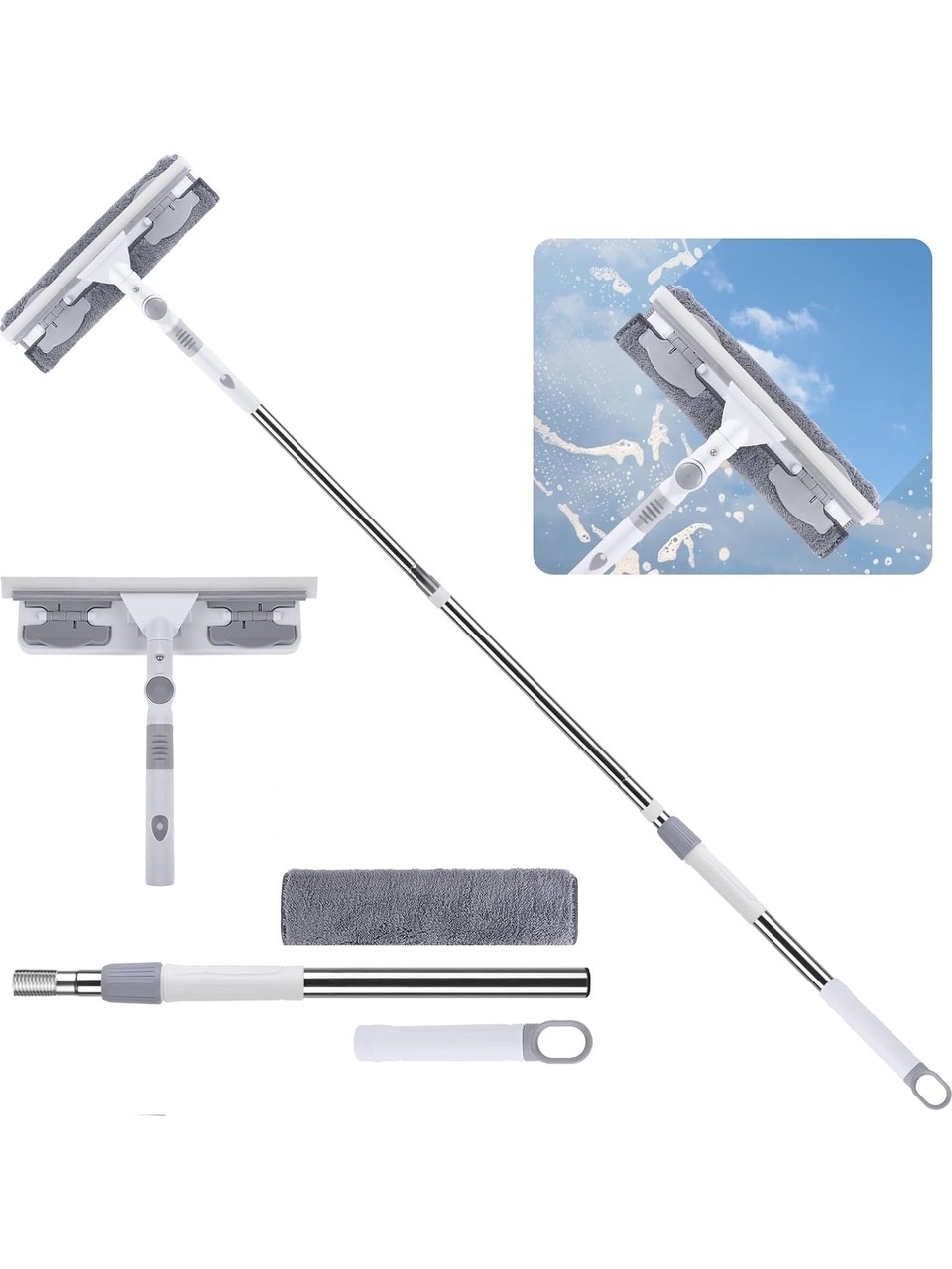 Çekpaslı Mikrofiber Cam Silme Aparatı Uzun Saplı