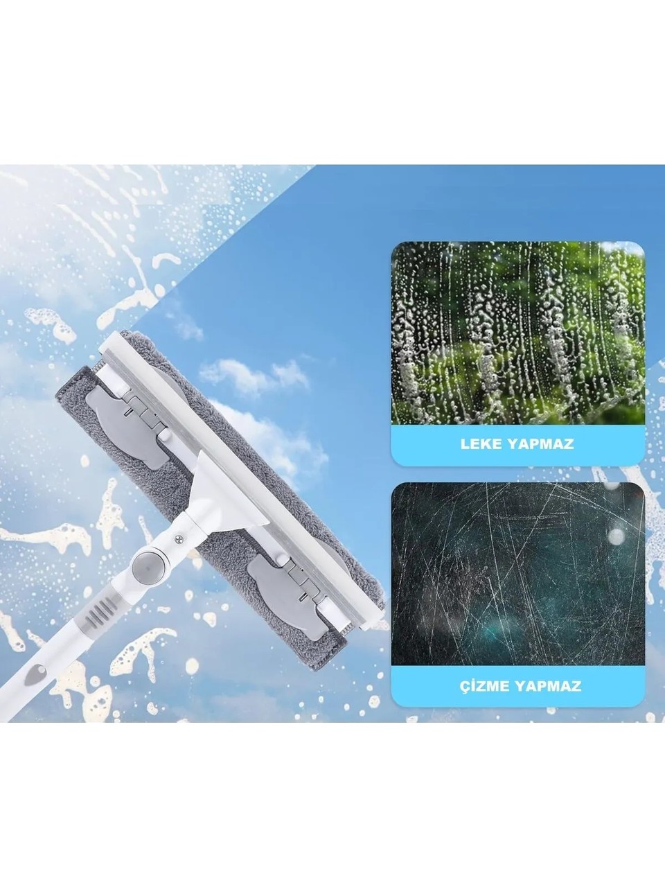 Çekpaslı Mikrofiber Cam Silme Aparatı Uzun Saplı 2