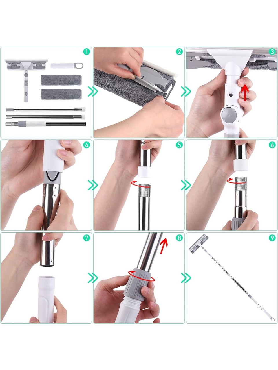 Çekpaslı Mikrofiber Cam Silme Aparatı Uzun Saplı 4