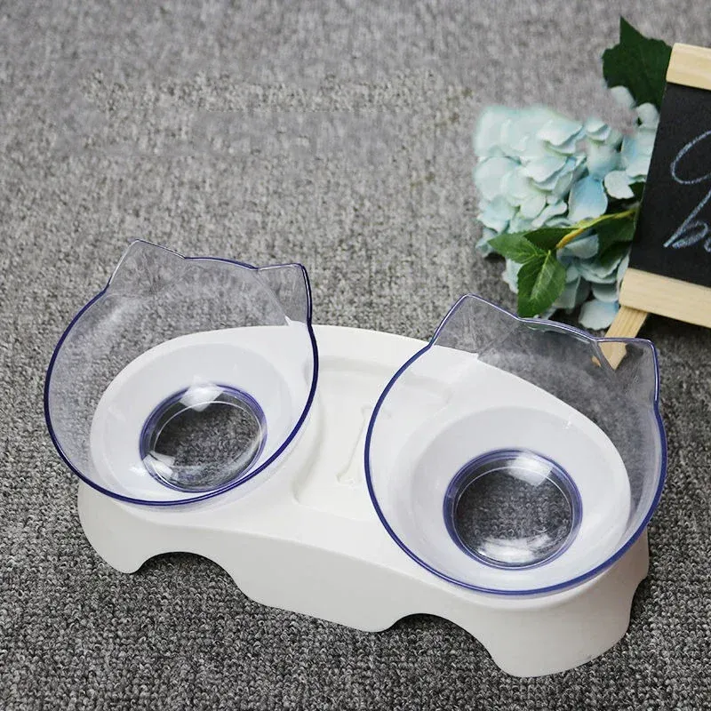 Yükseltilmiş İkili Kedi Mama ve Su Kabı Şeffaf Hazneli 4