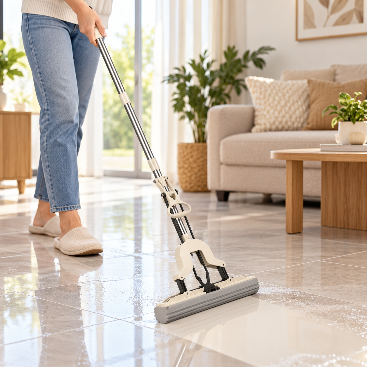 Sıkma Mekanizmalı Uzun Saplı Sünger Mop