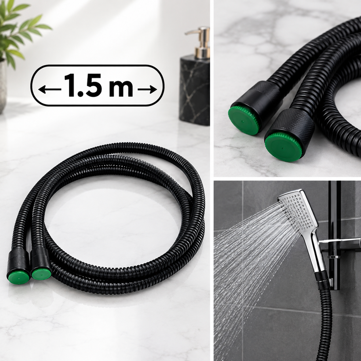 Siyah Örgülü Duş Hortumu 1.5 Metre Esnek Duş Başlığı Hortumu 2