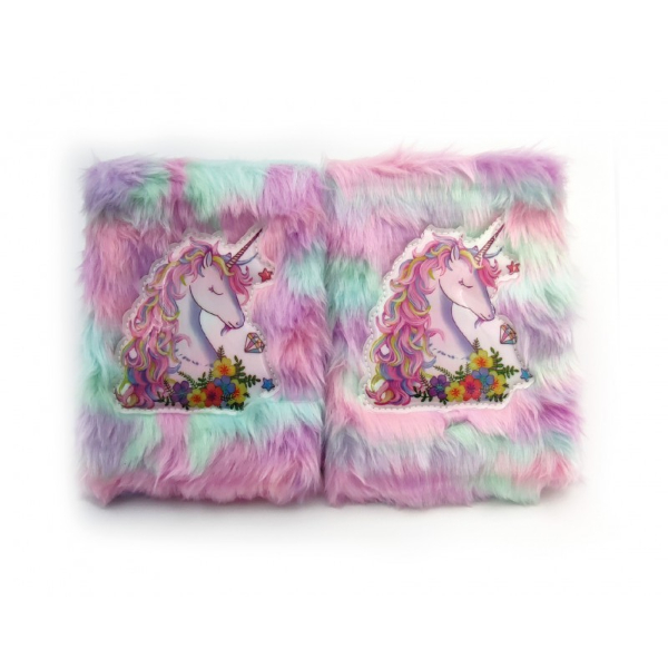Peluş Unicorn Hatıra Defteri – Çiçekli Unicorn Figürlü Tüylü Günlük Defteri