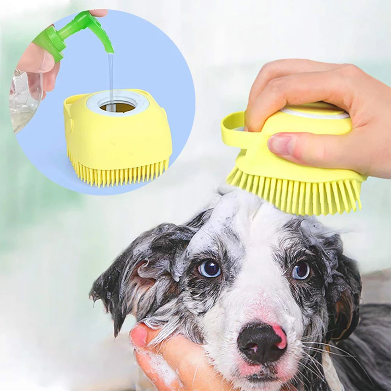 Hazneli Kedi Köpek Yıkama Fırçası – Silikon Masajlı Şampuan Fırçası