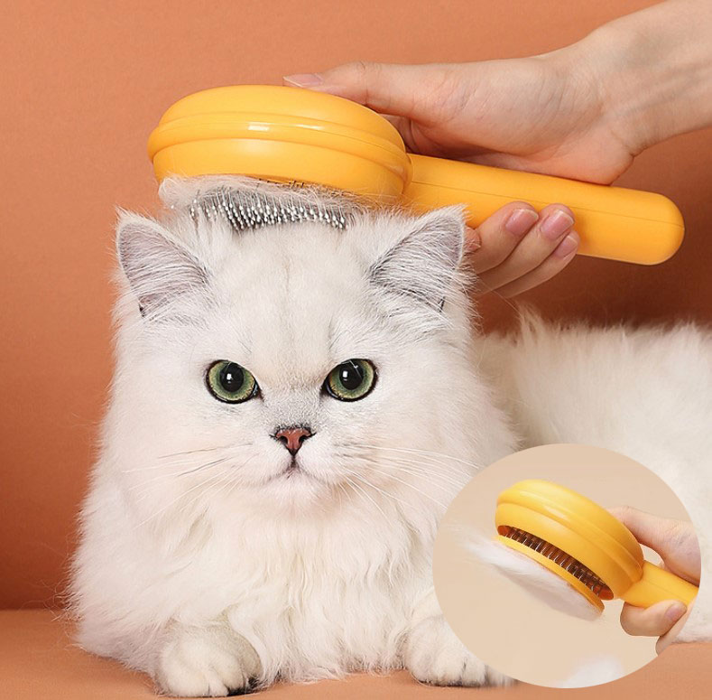 Butonlu Kedi Köpek Tüy Tarağı – Kolay Temizlenen Evcil Hayvan Fırçası - Hamburger Şekilli