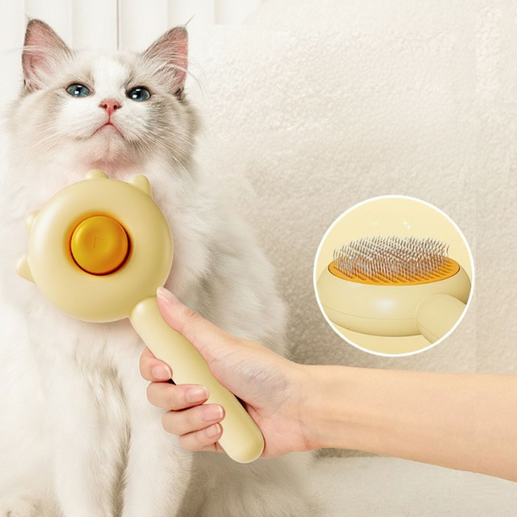 Pati Tasarımlı Butonlu Kedi Köpek Tüy Tarağı – Tüy Toplama Fırçası