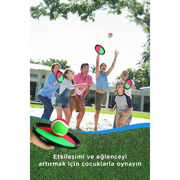 At Tut Yakala Top Oyunu – 2 Raket 1 Toplu Cırt Cırtlı Yakalama Oyuncak Seti 4