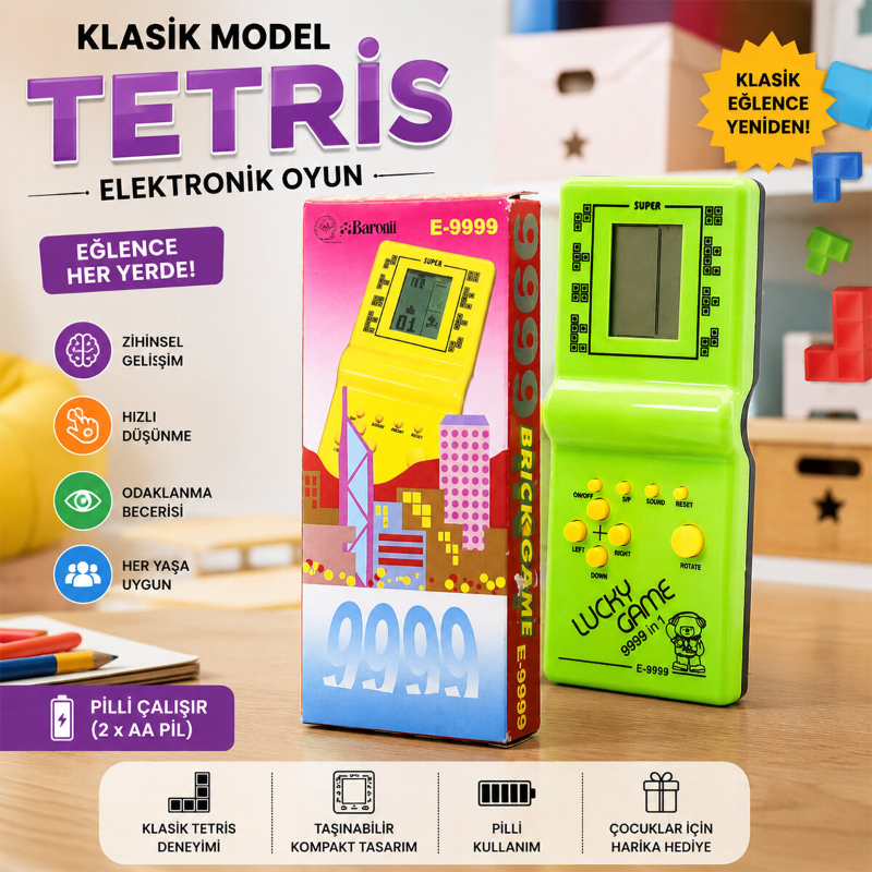 Nostaljik Brick Game 9999 in 1 – El Atarisi LCD Taşınabilir Oyun Konsolu 2