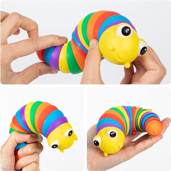 Gökkuşağı Tırtıl Stres Oyuncağı – Esnek Renkli Tırtıl Fidget Oyuncak 5