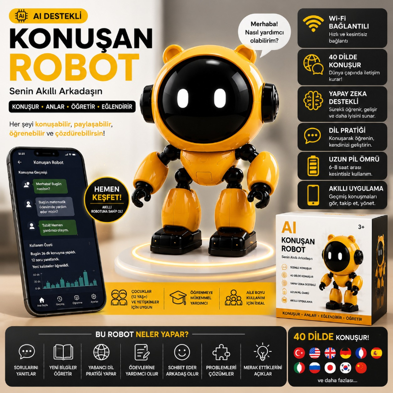 Yapay Zeka Robot Oyuncak - Konuşan Robot - Wi-Fi Uygulamalı - Çocuklar İçin Eğitici Oyuncak 4
