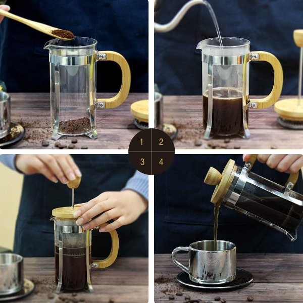 Ahşap Detaylı 600 ml Cam French Press 2