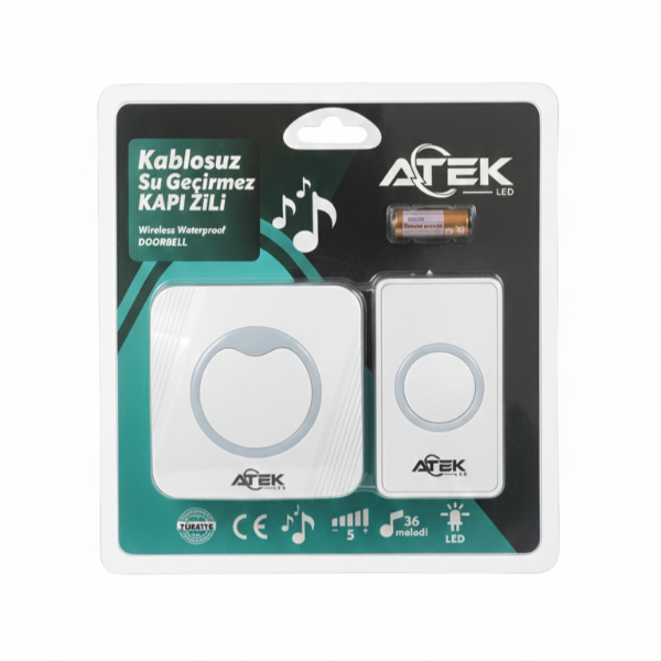 Kablosuz Kapı Zili - 36 Melodili LED Işıklı Ses Ayarlı Su Geçirmez Butonlu Elektronik Zil 3