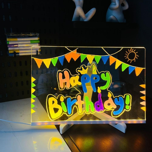 LED Aydınlatmalı Yazı ve Çizim Tahtası - Küçük Boy 20x20 cm 3