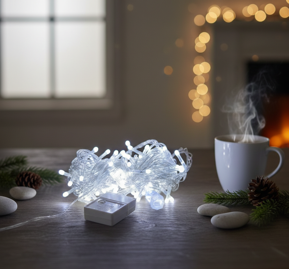 Damla Uçlu Beyaz Işık Şeffaf Kablo  10m 100 Led 2