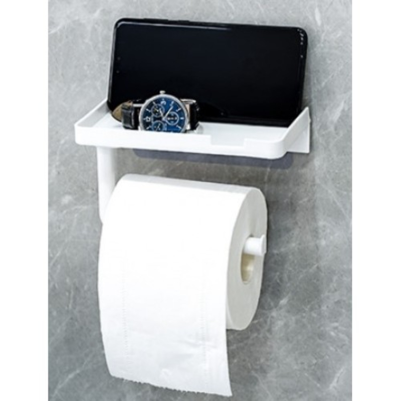 Tuvalet Kağıdı Askılığı - Raflı ve Yapışkanlı - Matkapsız Banyo Aksesuarı 2