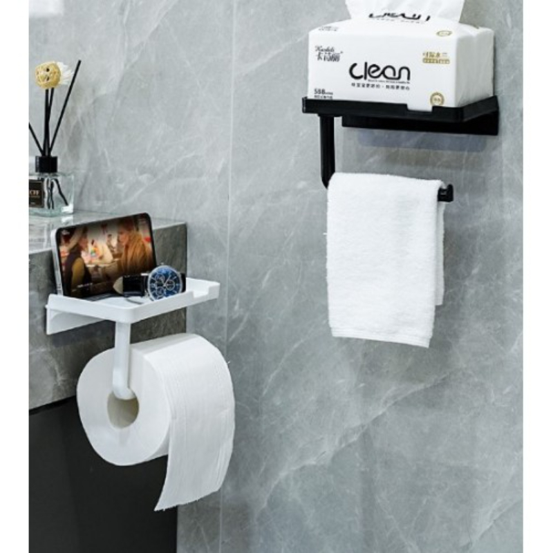 Tuvalet Kağıdı Askılığı - Raflı ve Yapışkanlı - Matkapsız Banyo Aksesuarı 3