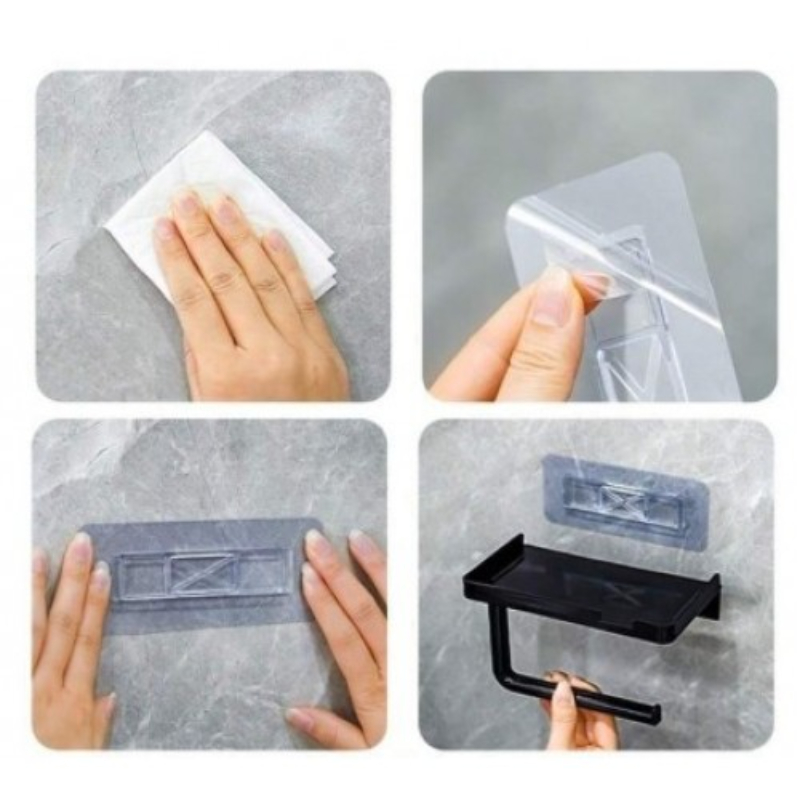Tuvalet Kağıdı Askılığı - Raflı ve Yapışkanlı - Matkapsız Banyo Aksesuarı 4
