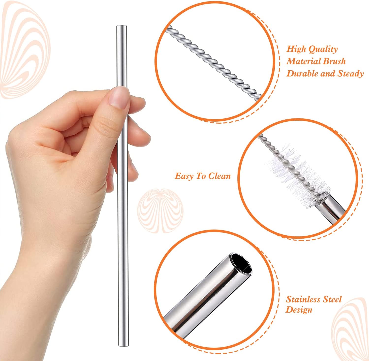 Ekstra Uzun Paslanmaz Çelik Pipet Seti – 3 Parça (Eğri + Düz + Fırça) 3