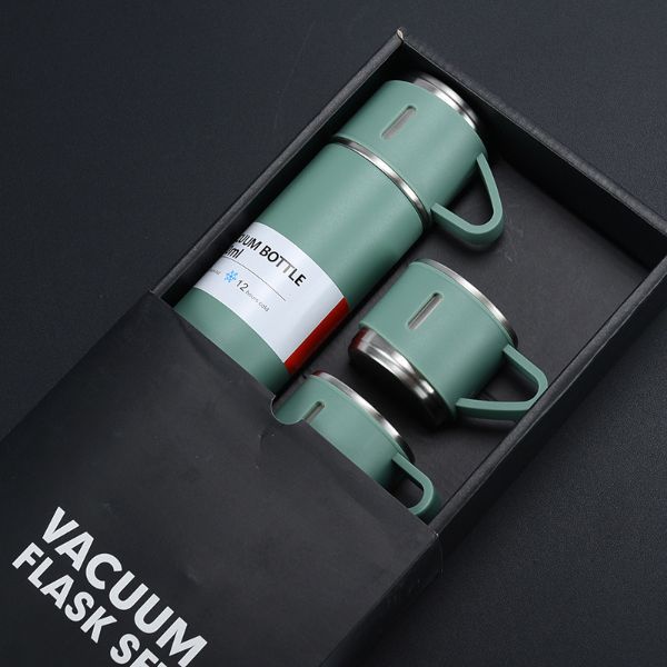 500 ML Vakumlu Çelik Termos 3 Bardaklı Set – Taşınabilir Sıcak Soğuk Termos Seti 2