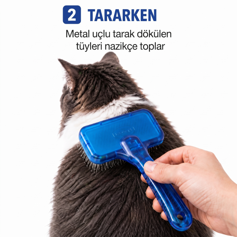 Kedi Köpek Tarağı - Evcil Hayvan Tüy Toplama Tarağı - Metal Uçlu 3