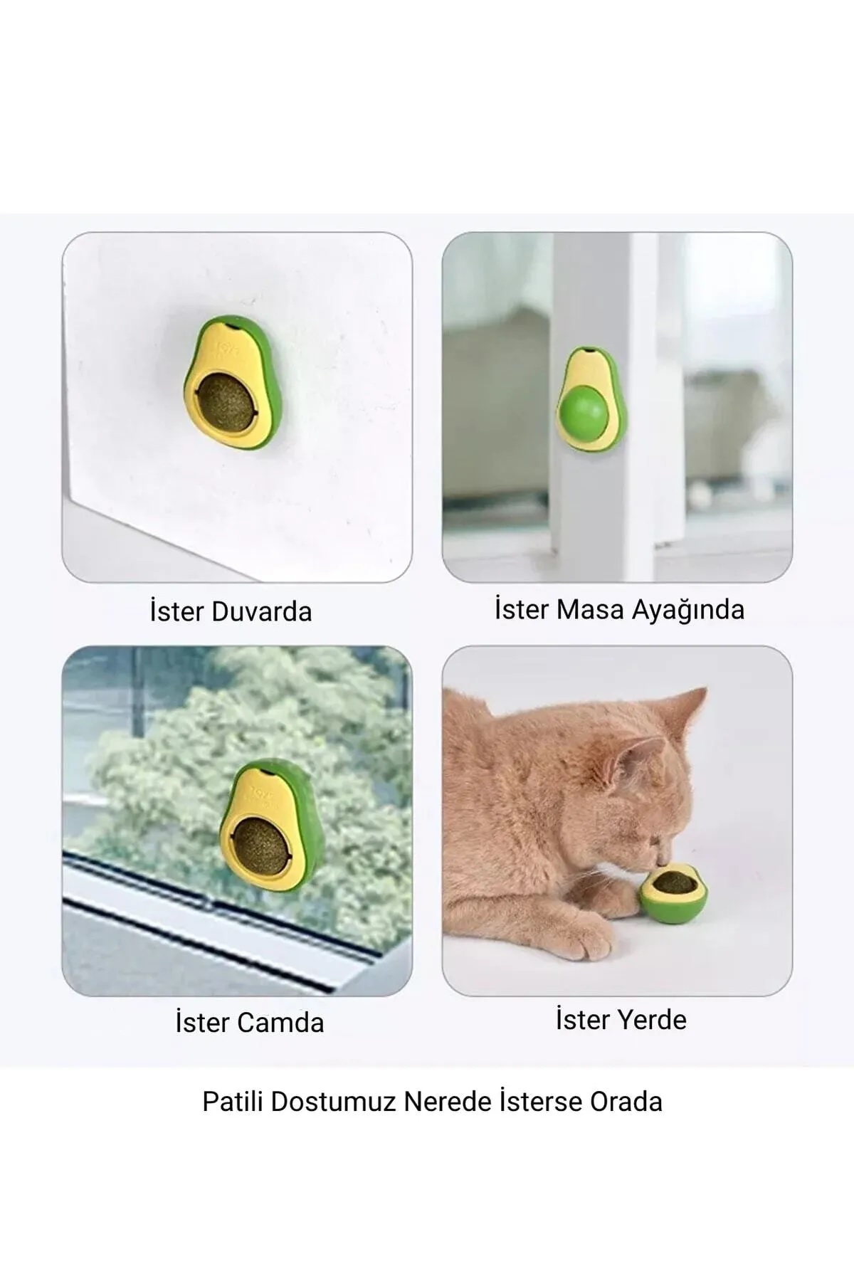 Avokado Tasarımlı Kedi Nanesi Topu – Duvara Yapışan Catnip Kedi Oyuncağı 2