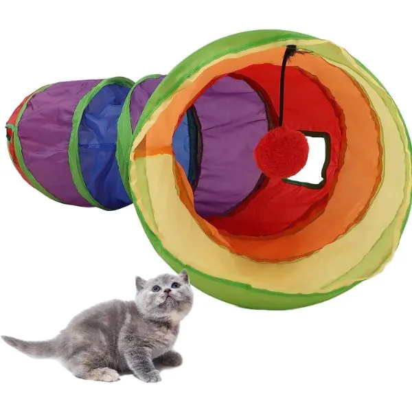 Renkli Kedi Oyun Tüneli – Toplu ve Katlanabilir Kedi Oyuncağı - 117 cm 2