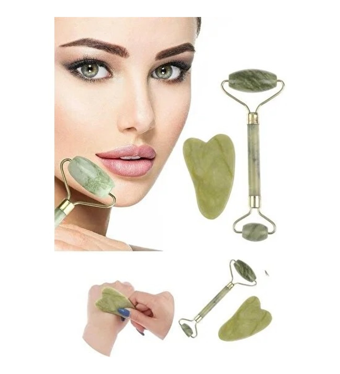 Jade Roller Gua Sha Taşı Seti 3