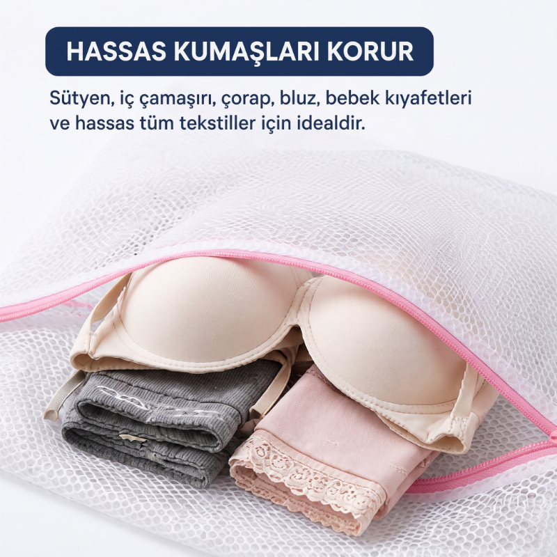 Çamaşır Yıkama Filesi - 40x50 cm - Fermuarlı - Tekrar Kullanılabilir 2