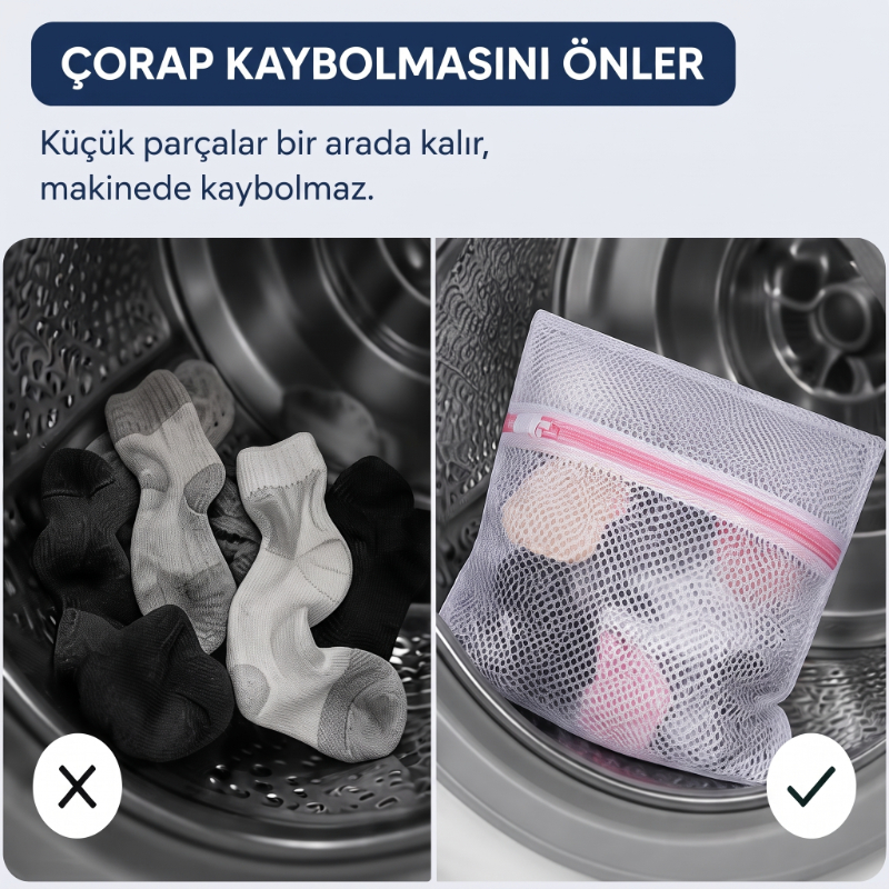 Çamaşır Yıkama Filesi - 40x50 cm - Fermuarlı - Tekrar Kullanılabilir 5